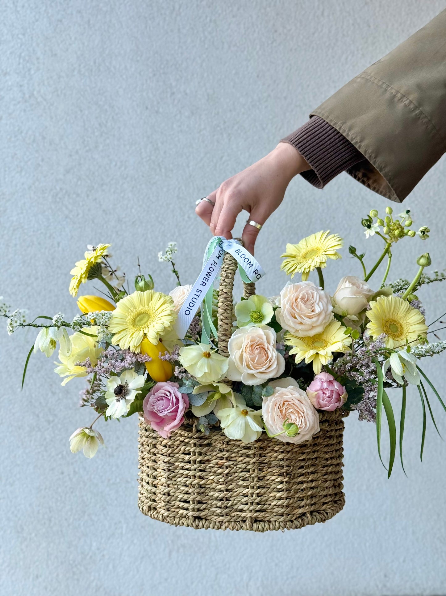 Flower Basket with spring mix flowers