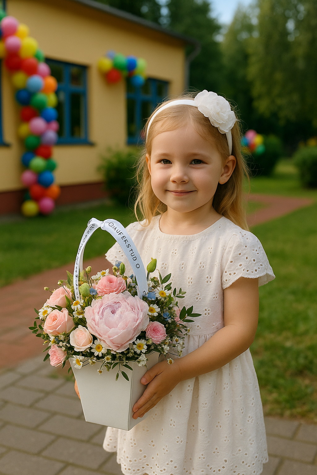 Laste lillekimp valgete rooside ja roosade pojengidega | Цветочная композиция для детей с розовыми пиончиками | Adorable flower arrangement for kids featuring pink peonies and roses