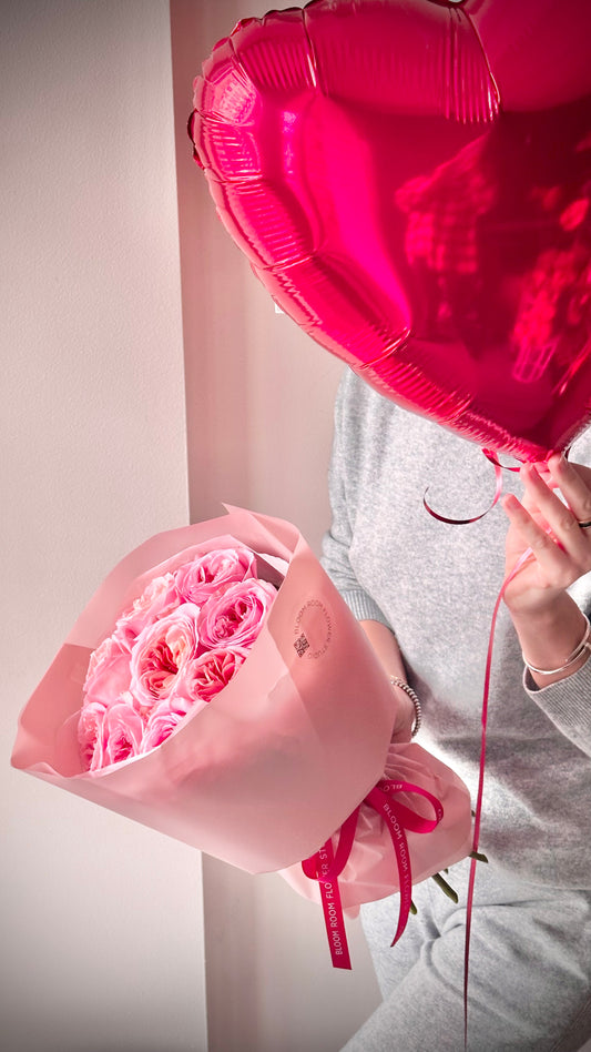 "Pink Sugar" with 9 Garden Peony Roses – BloomRoom.ee, fresh flowers in Tallinn