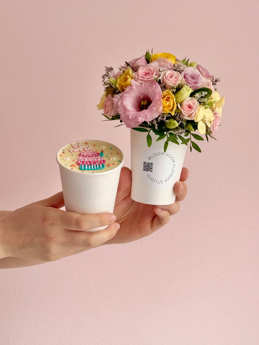 Gift set with mini flower cocktail+ + Mini Bento cake. – BloomRoom.ee, fresh flowers in Tallinn