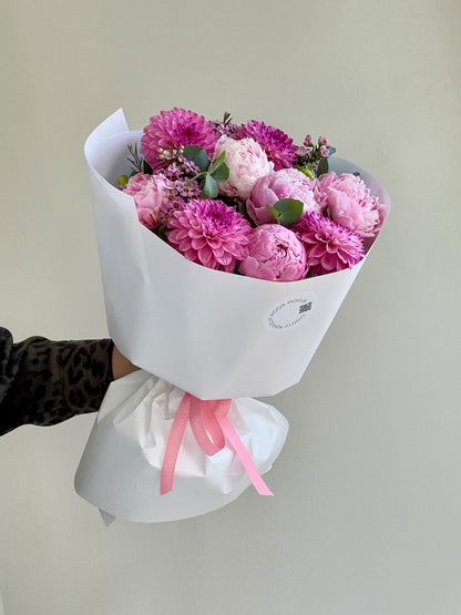 "Peony and dahlias are a match made in heaven" Grand Bouquet