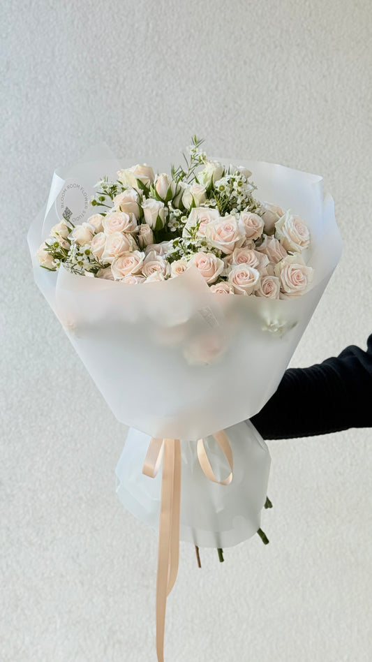 Grand Bouquet of Beige Spray  Roses with Wax Flowers