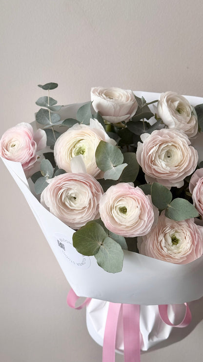“Luxury Bouquet” Ranunculuses with Eucalyptus.