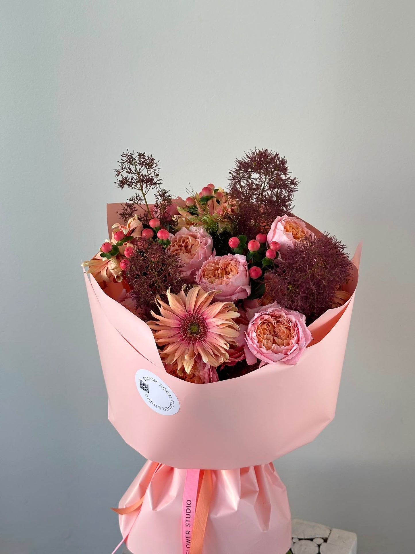 "Peach Bloom” with Julietta" spray garden roses