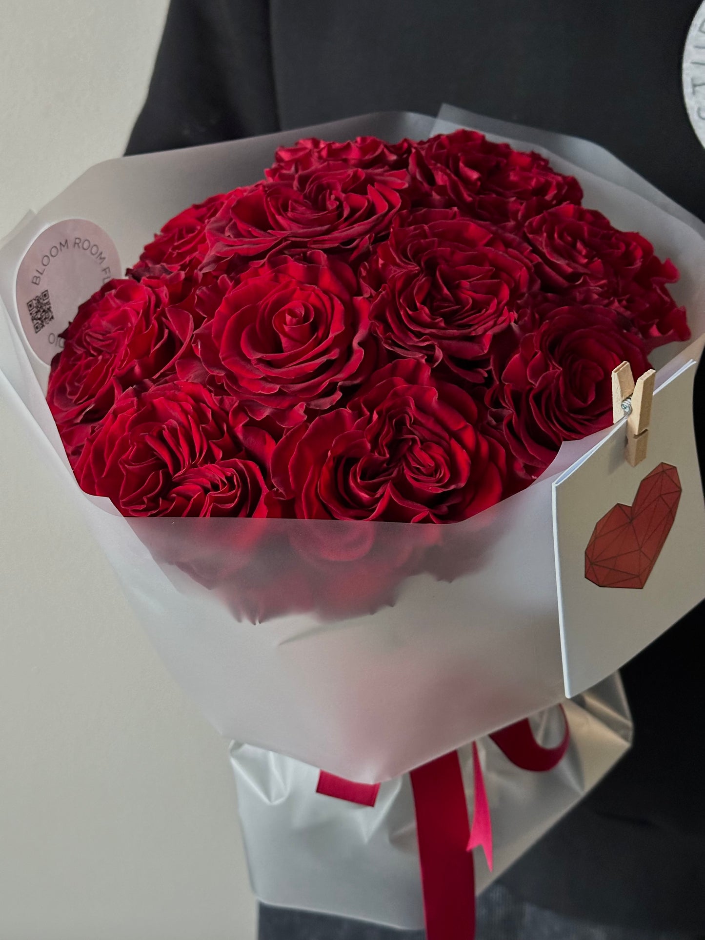 Südame rooside kimp | Букет роз «Сердца» | Bouquet of Hearts roses with ribbon and tag