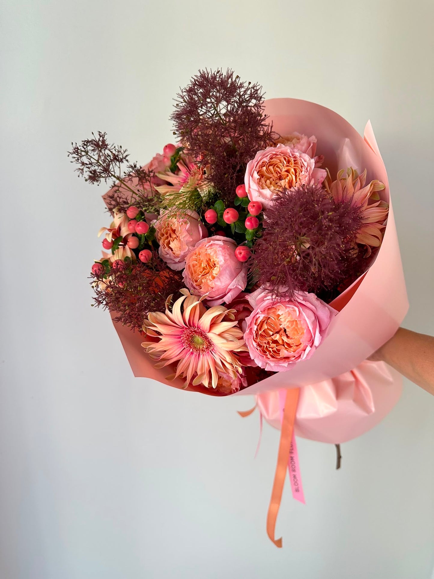 "Peach Bloom” with Julietta" spray garden roses
