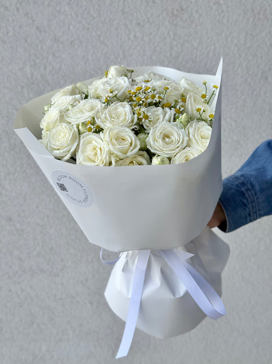 "Love is..." with white  spray roses – BloomRoom.ee, fresh flowers in Tallinn