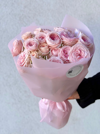 "Love me..." with pink peony roses