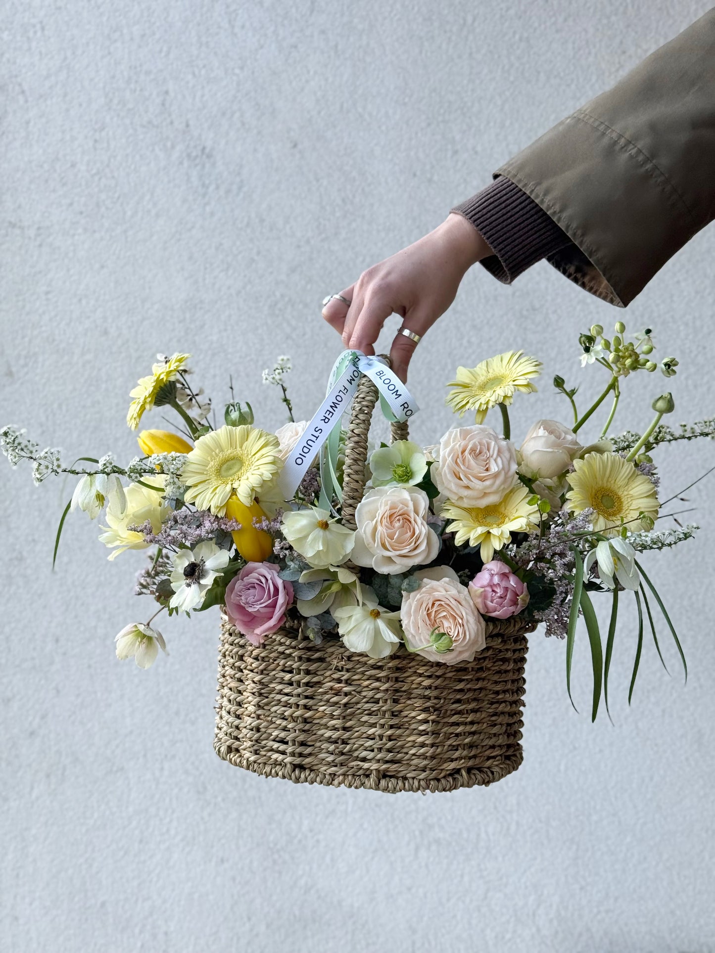Flower Basket with spring mix flowers