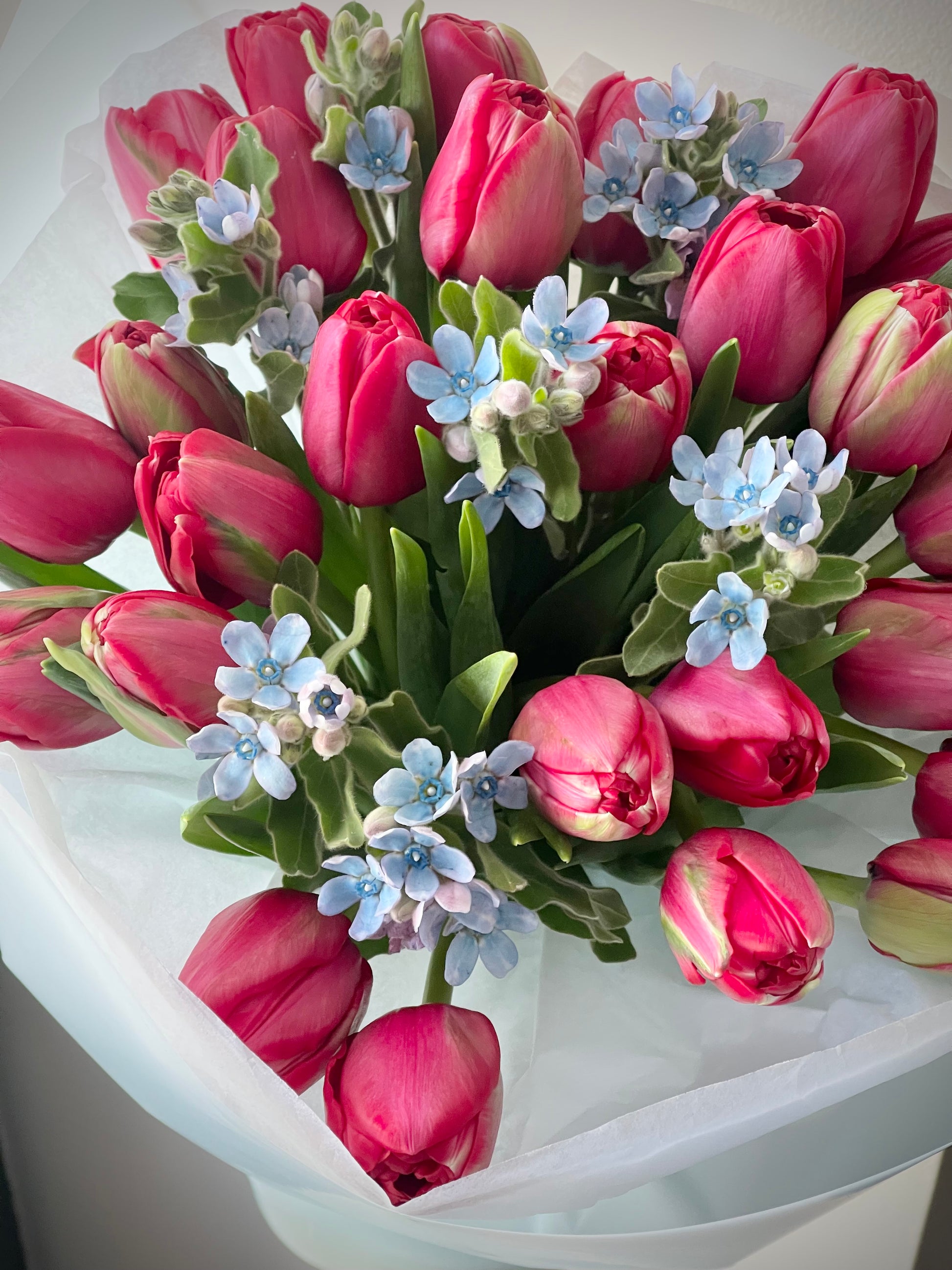 Punased tulpide ja siniste unustamata lillede kimp | Красный тюльпан с синими незабудками | Red tulips with blue forget-me-nots bouquet
