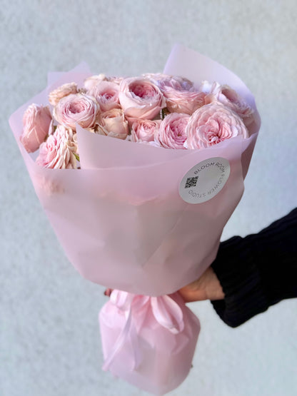 "Love me..." with pink peony roses
