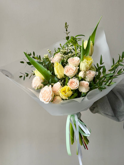 Limoncello Spritz kimp roose, tulpe ja eukalüpti | Букет Лимончелло Спритц с розами и эвкалиптом | Limoncello Spritz Bouquet with roses and eucalyptus