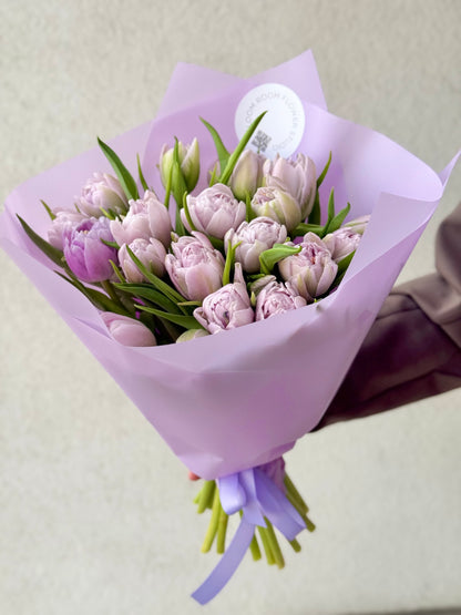 21 Pööris Lilac Tulbid kimp veekindlas paberis | 21 Лиловых Тюльпанов в водонепроницаемой бумаге | 21 Peony Lilac Tulips wrapped in waterproof paper