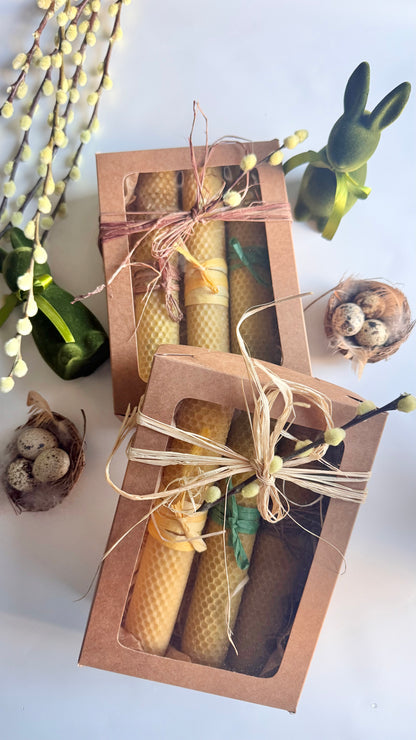 Gift set with 3 handcrafted candles made from 100% natural beeswax and essential oils. M size.