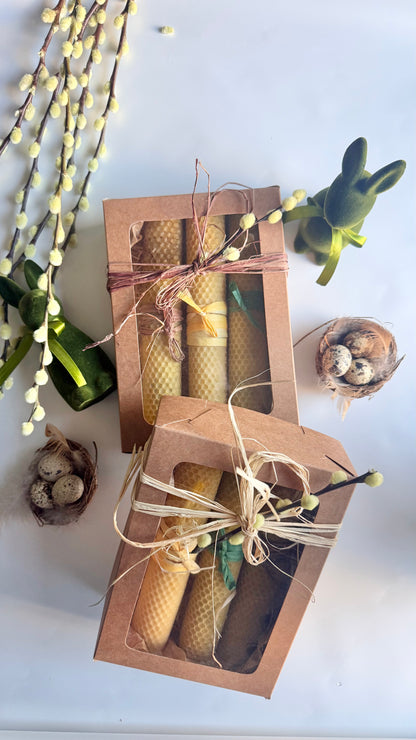 Gift set with 3 handcrafted candles made from 100% natural beeswax and essential oils. M size.