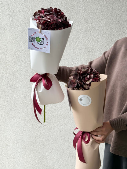Burgundia hortensia | Бурдоневая гортензия | Burgundy hydrangea in elegant wrapping with ribbons.