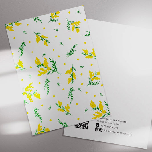 Kollaste lillede ja roheliste lehtede muster | Узор с желтыми цветами и зелеными листьями | Yellow flower and green leaf pattern – BloomRoom.ee, свежие цветы в Таллине