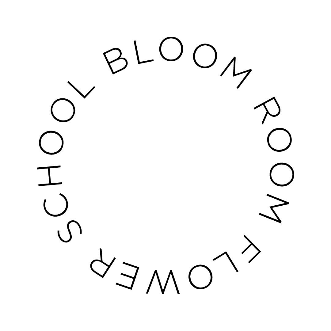 Bloom Room Flower School logo design featuring modern typography in a circular layout