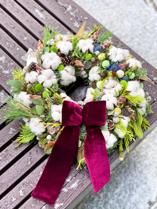 Luksuslik jõulukaunistus puuvillakottidega | Роскошный рождественский венок с ватными шарами | Luxury Christmas wreath with cotton pods